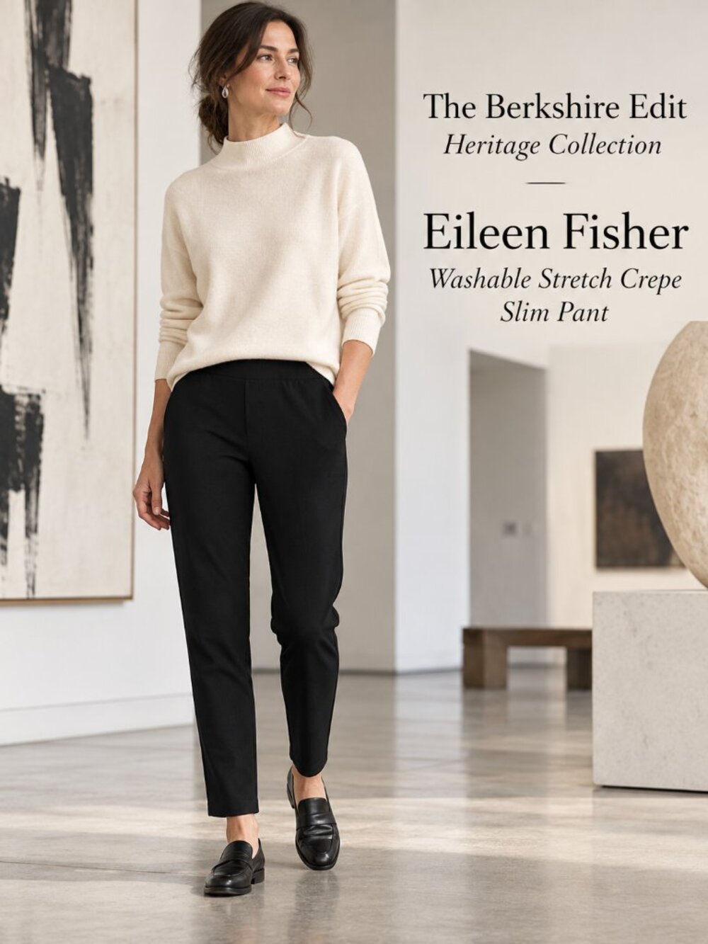 Eileen Fisher Washable Stretch Crepe Slim Ankle Pants Black XS Pull On